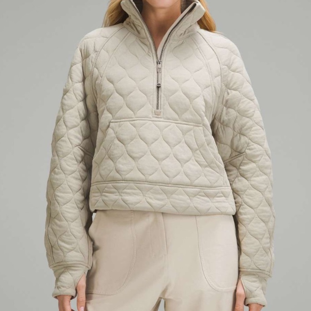 Lululemon Scuba Oversized Quilted Half Zip in Riverstone